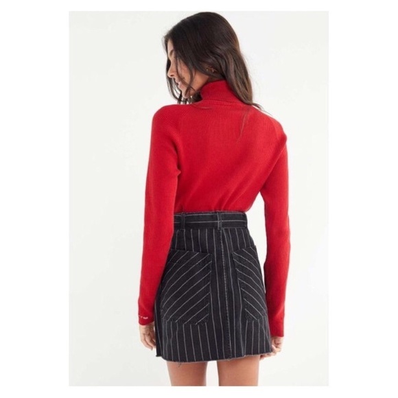 Urban Outfitters UO Pinstripe Paperbag Skirt Washed Black Denim - Picture 4 of 15